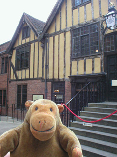 Mr Monkey outside the annex of the hall