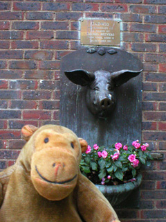 Mr Monkey looking at Leadwig the Pig