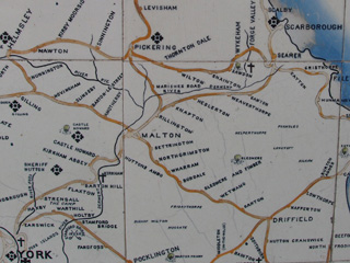 Detail of the map showing the route from York to Scarborough