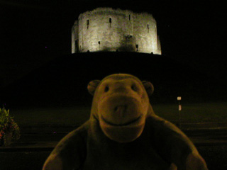 Mr Monkey at Clifford's Tower floodlit at night