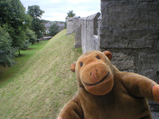Mr Monkey looking over the side of the wall on Baile Hill