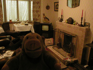 Mr Monkey looking at a 1950s front room