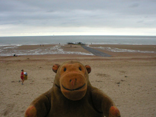 Mr Monkey looking at the beach at Ostende