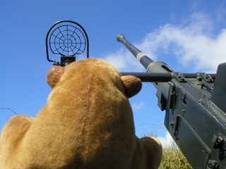 Mr Monkey looking through the sights of a Flak 28