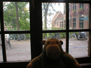 Mr Monkey looking out of the Design Museum