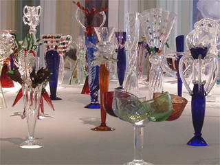 A collection of colourful glass vases