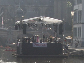 A floating bandstand moored on the Korenlei