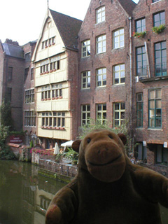 Mr Monkey looking at houses on the Leie
