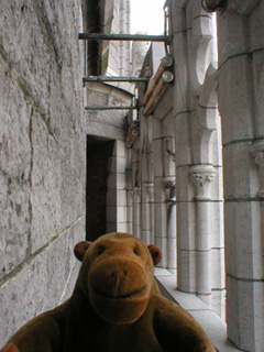 Mr Monkey on the walkway around the top of the Belfry