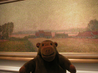 Mr Monkey in front of de Smet's 'Landscape at Latem'