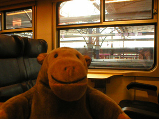 Mr Monkey on the train to Brussels airport