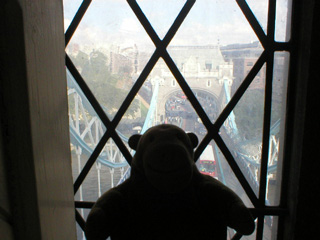 Mr Monkey looking down on the North Approach from the North Tower