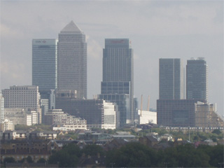 The towers of Canary Wharf from Tower Bridge
