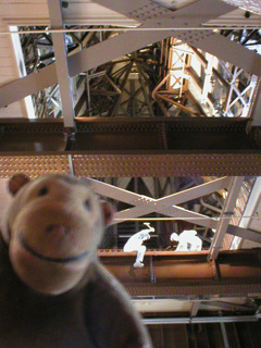 Mr Monkey looking up into the roof space of the South Tower