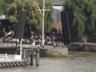 The raised bascule at the mouth of St Katherine's Dock