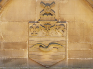 A carving of the coat of arms of Blackpool