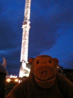 Mr Monkey watching the Ice Blast ride