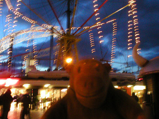 Mr Monkey in front of the Flying Machines