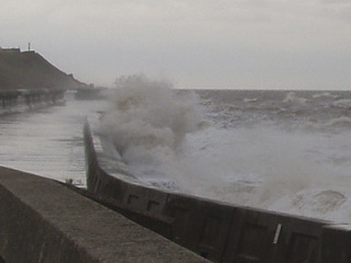 Waves breaking on the sea defences at Norbreck