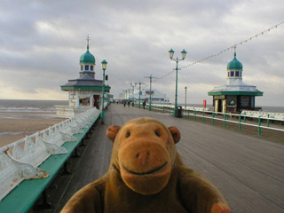 Mr Monkey looking along Blackpool's North Pier