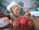 Group photo - monkey, cat, reindeer and snowman